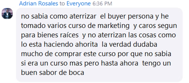Mensaje de Adrian Rosales: el curso sí aterriza el buyer persona